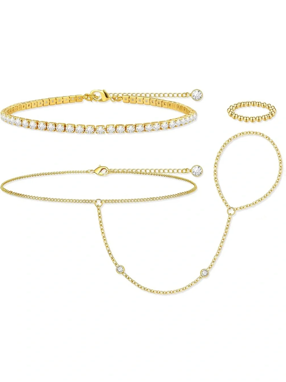 Anthropologie Gold Hand Chain with Clear Stones